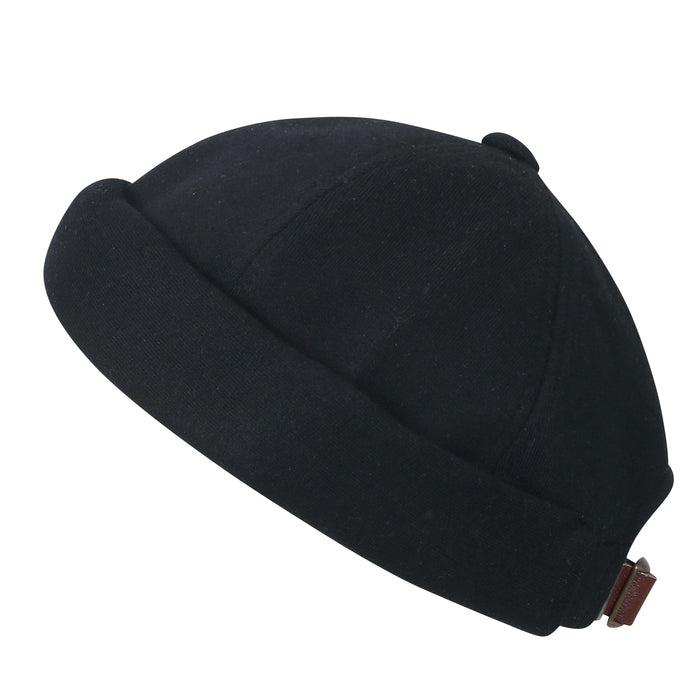 Ililily Ililily Solid Color Cotton Short Beanie Strap Back Casual Hat Soft Cap