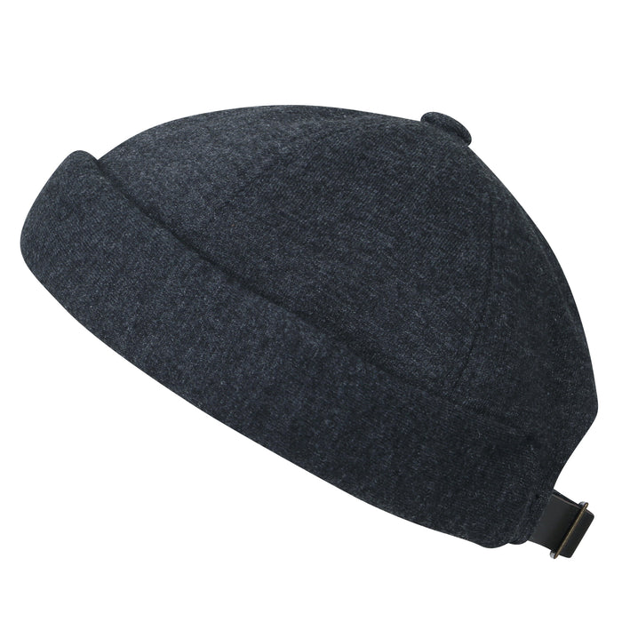 ililily ililily Solid Color Cotton Short Beanie Strap Back Casual Hat Soft Cap
