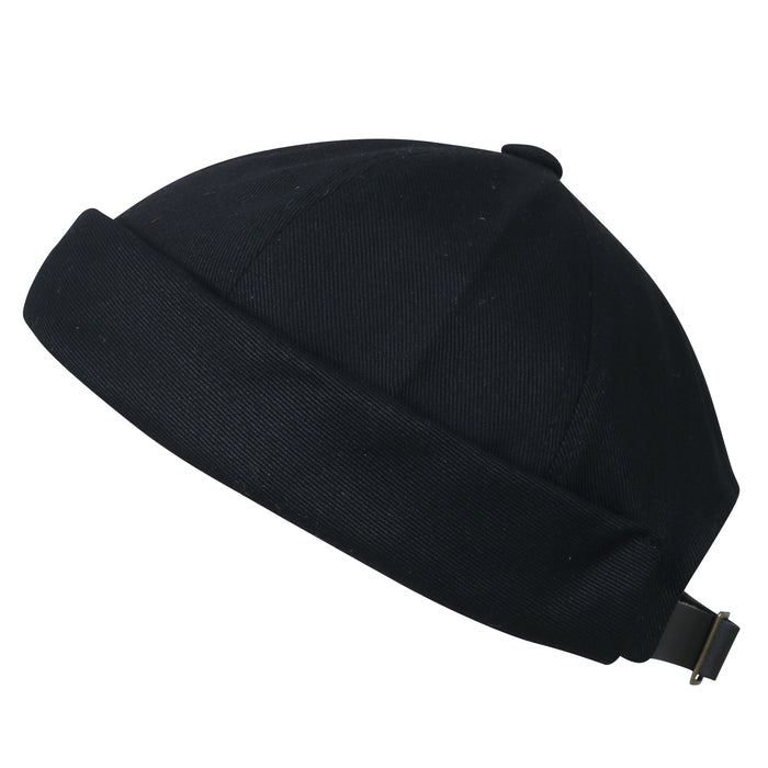 ililily ililily Solid Color Cotton Short Beanie Strap Back Casual Cap Soft Hat