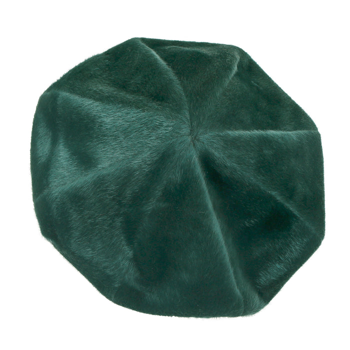 Ililily Ililily Solid Color Faux Fur 8 Panel French Beret Artist Flat Winter Hat
