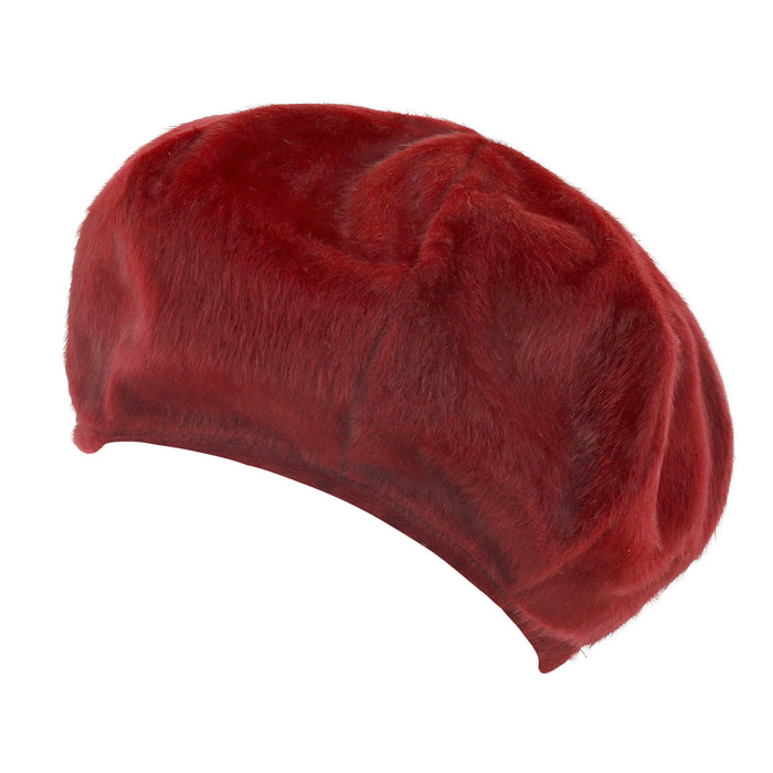 ililily ililily Solid Color Faux Fur 8 Panel French Beret Artist Flat Winter Hat