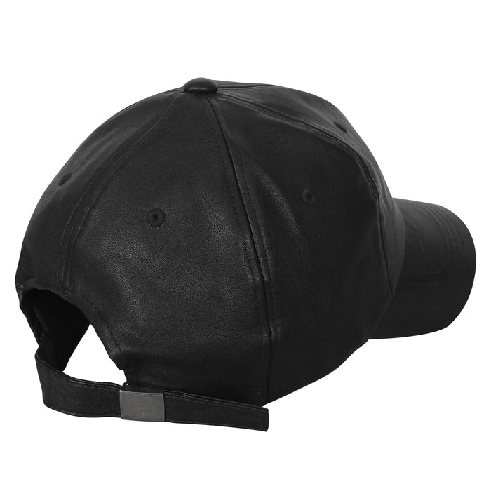 Ililily Ililily Solid Color Faux Leather Baseball Cap Adjustable Casual Trucker Hat