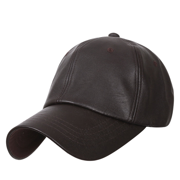 Ililily Ililily Solid Color Faux Leather Baseball Cap Adjustable Casual Trucker Hat