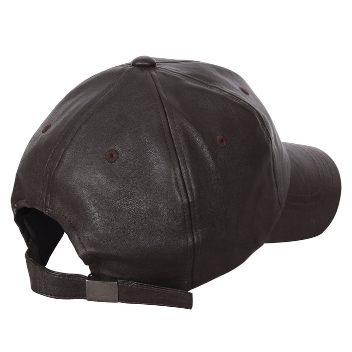 Ililily Ililily Solid Color Faux Leather Baseball Cap Adjustable Casual Trucker Hat