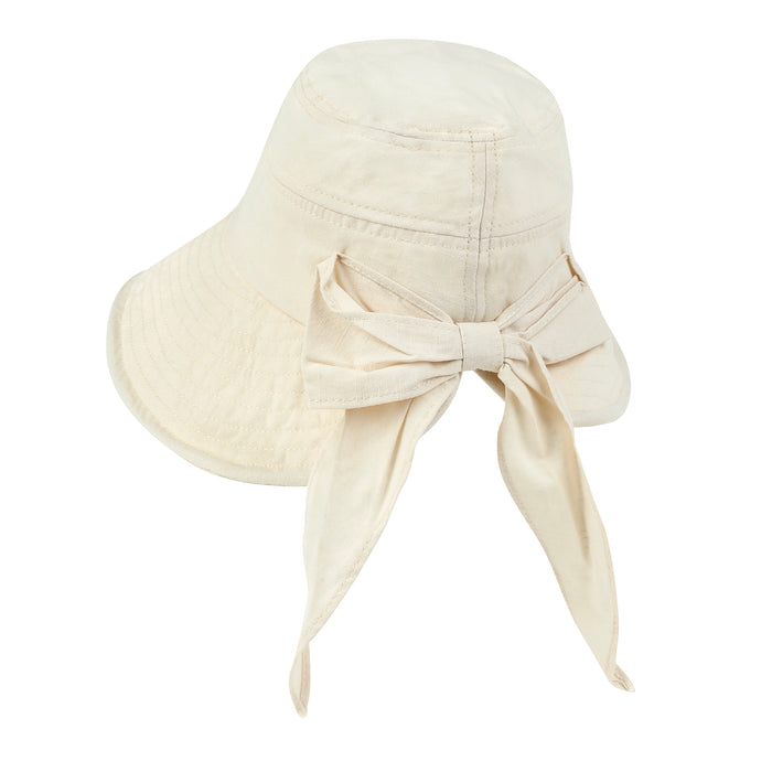 Ililily Ililily Solid Color Feminine Sun Bonnet Hat Ribbon Back Classic Bucket Hat