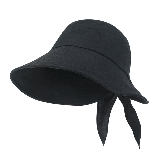 Ililily Ililily Solid Color Feminine Sun Bonnet Hat Ribbon Back Classic Bucket Hat