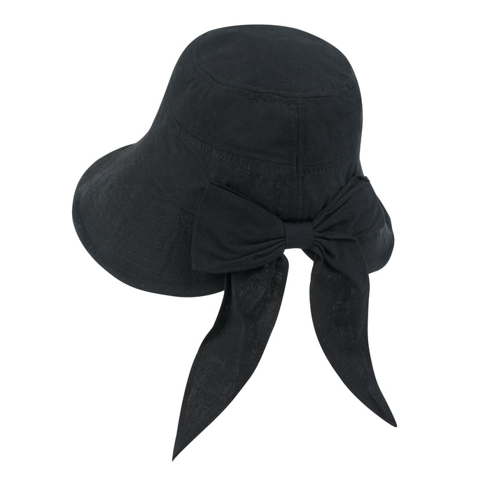 Ililily Ililily Solid Color Feminine Sun Bonnet Hat Ribbon Back Classic Bucket Hat