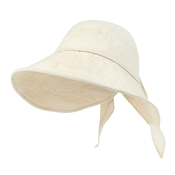 ililily ililily Solid Color Feminine Sun Bonnet Hat Ribbon Back Classic Bucket Hat