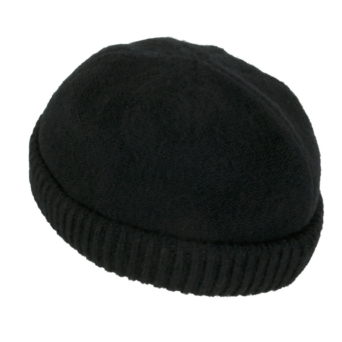 Ililily Ililily Solid Color Fold Over Beanie Wool Blended Short Ribbed Knit Hat