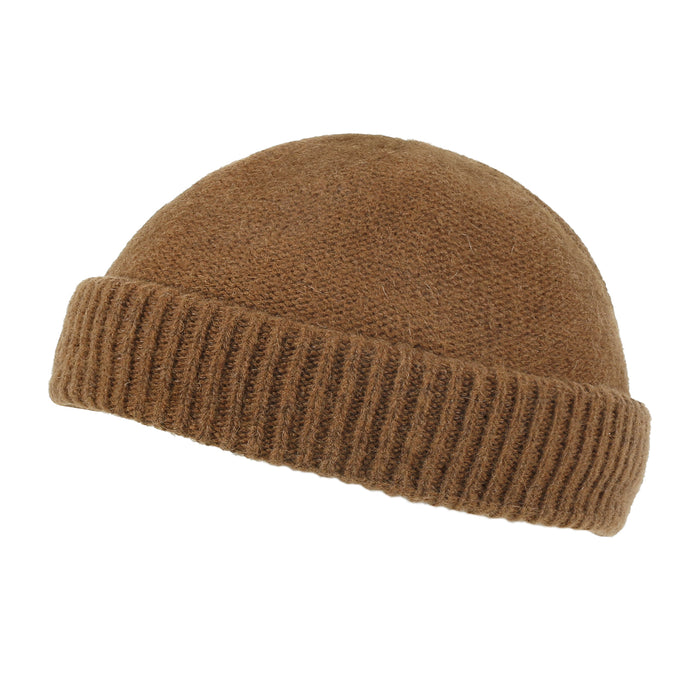 Ililily Ililily Solid Color Fold Over Beanie Wool Blended Short Ribbed Knit Hat