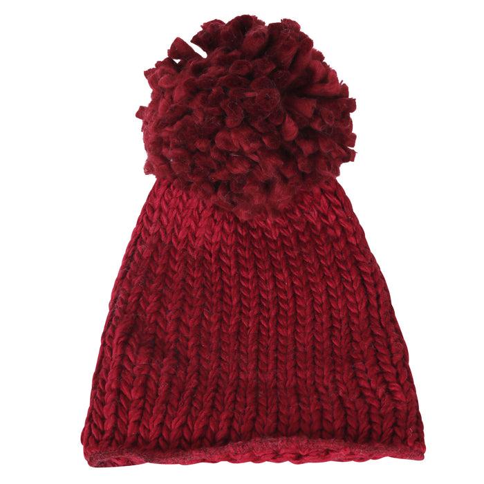 Ililily Ililily Solid Color Fold Over Long Pompom Beanie Winter Ribbed Knit Slouchy Hat