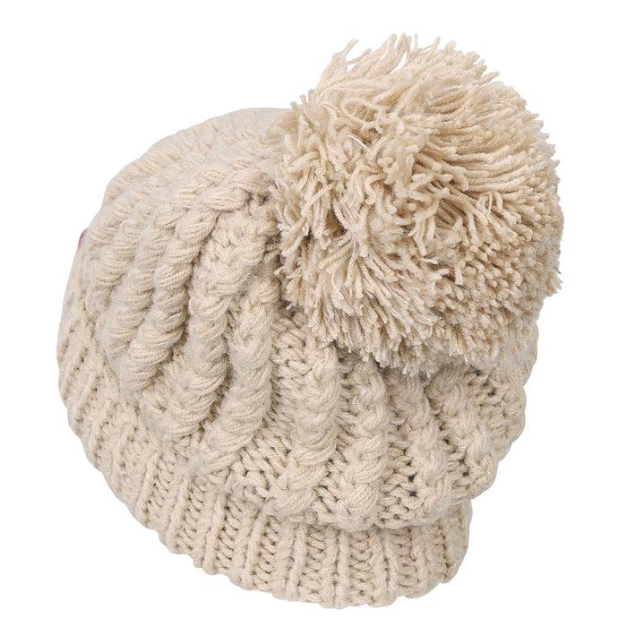 Ililily Ililily Solid Color Fold Over Pompom Beanie NY Winter Ribbed Knit Slouchy Hat