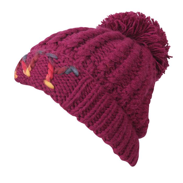 ililily ililily Solid Color Fold Over Pompom Beanie NY Winter Ribbed Knit Slouchy Hat