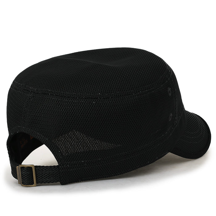 Ililily Ililily Solid Color Mesh XL Military Army Hat Contrast Seam Cadet Cap