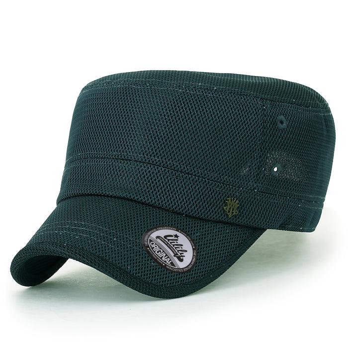 Ililily Ililily Solid Color Mesh XL Military Army Hat Contrast Seam Cadet Cap