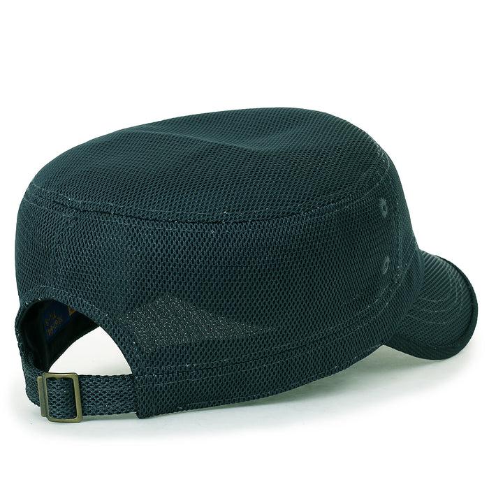 Ililily Ililily Solid Color Mesh XL Military Army Hat Contrast Seam Cadet Cap