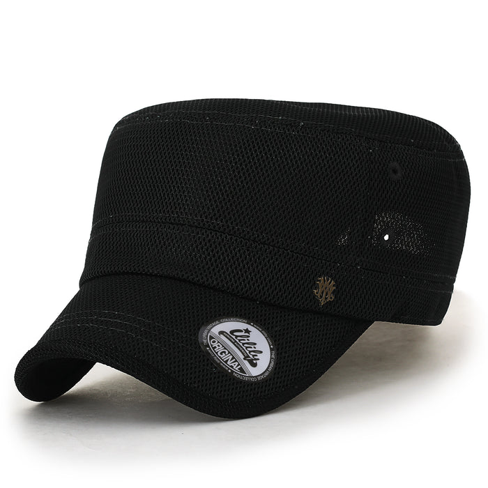 ililily ililily Solid Color Mesh XL Military Army Hat Contrast Seam Cadet Cap