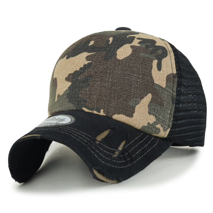 Ililily Ililily Solid Color Vintage Distressed Mesh Blank Trucker Hat Baseball Cap