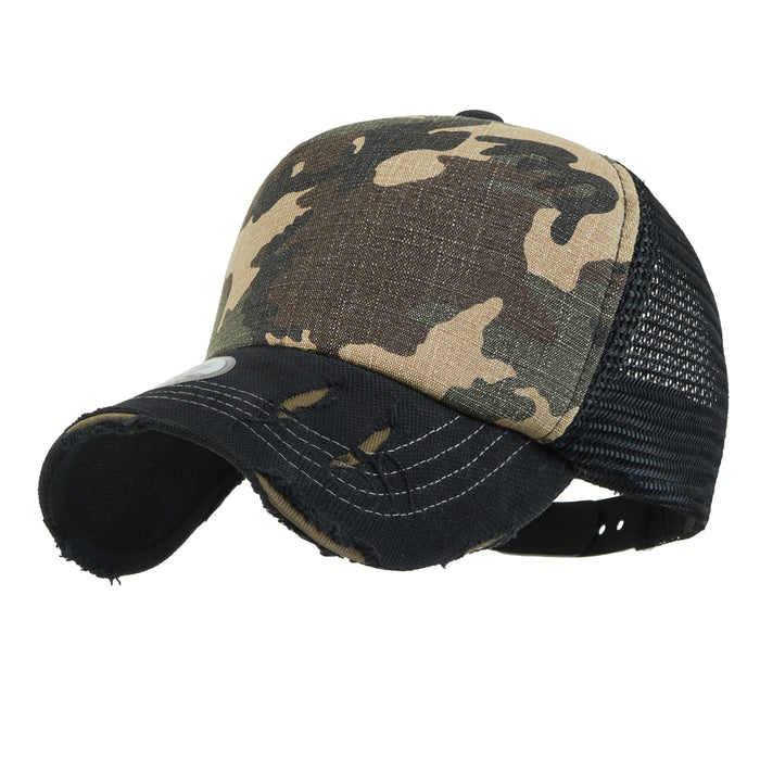 ililily ililily Solid Color Vintage Distressed Mesh Blank Trucker Hat Baseball Cap