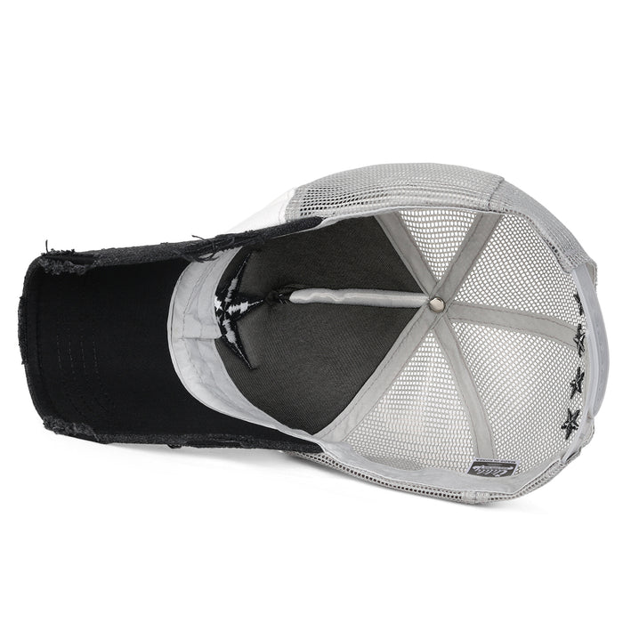 Ililily Ililily Star Embroidery Black White Trucker Hat Cotton Baseball Cap