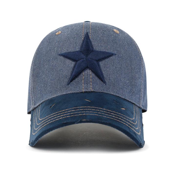 Ililily Ililily Star Embroidery Cotton Denim Trucker Hat Faux Suede Brim Baseball Cap