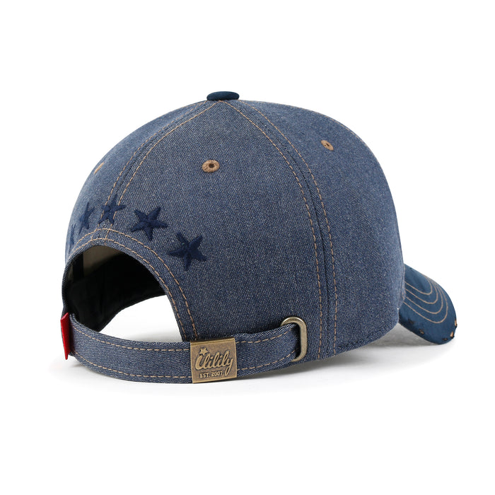 Ililily Ililily Star Embroidery Cotton Denim Trucker Hat Faux Suede Brim Baseball Cap