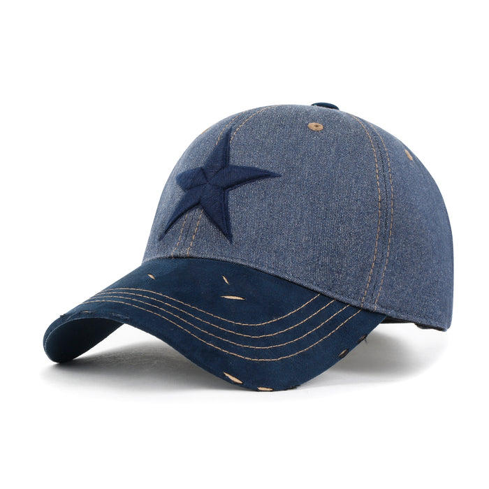 ililily ililily Star Embroidery Cotton Denim Trucker Hat Faux Suede Brim Baseball Cap