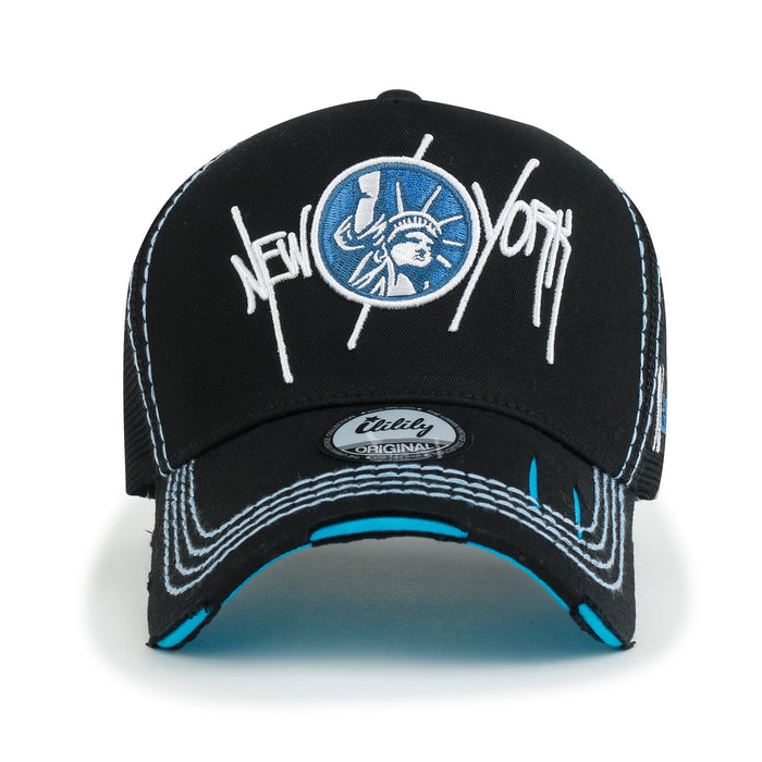 Ililily Ililily State Embroidered Baseball Cap Colorful Stitch Mesh Trucker Hat