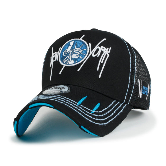 ililily ililily State Embroidered Baseball Cap Colorful Stitch Mesh Trucker Hat