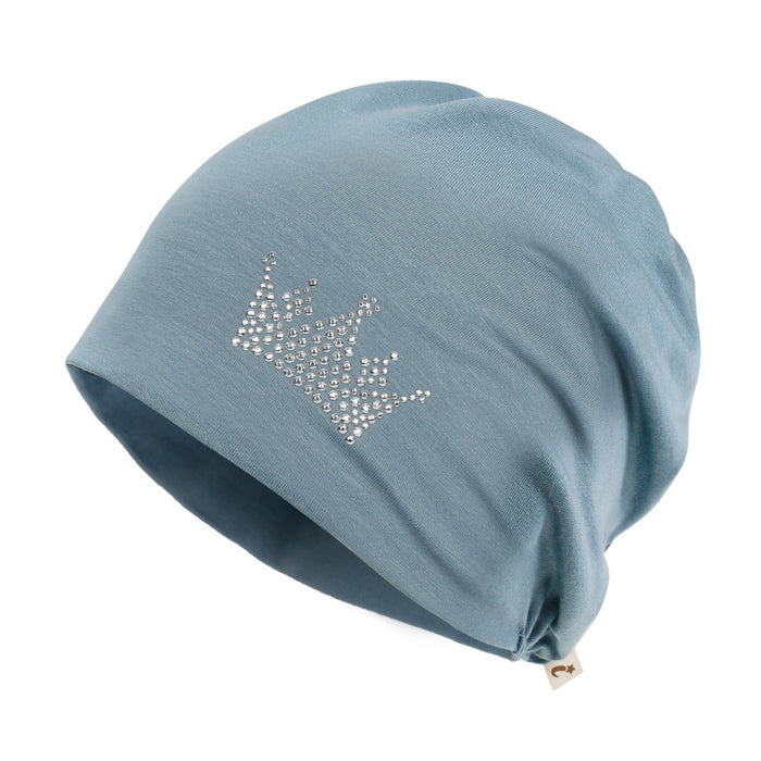 ililily ililily Tencel Lyocell Crown Rhinestone Chemo Beanie Ultra Soft Head Sleep Hat