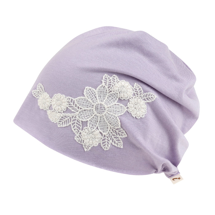 Ililily Ililily Tencel Lyocell Flower Lace Motif Chemo Beanie Soft Head Cover Sleep Hat