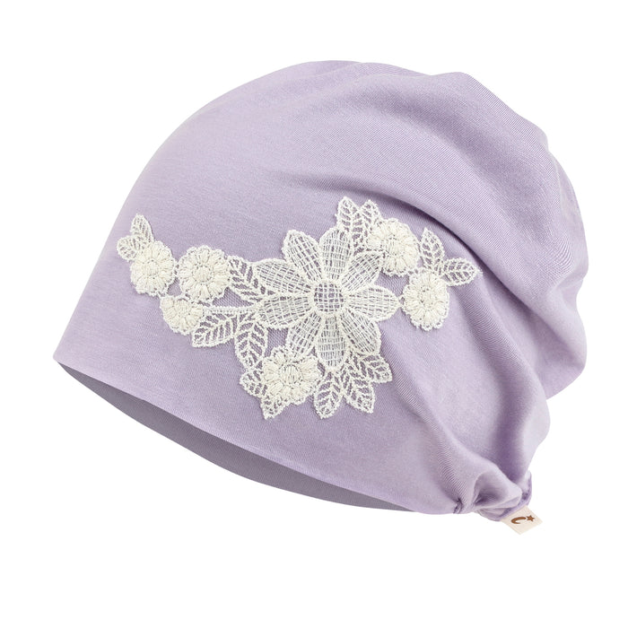 ililily ililily Tencel Lyocell Flower Lace Motif Chemo Beanie Soft Head Cover Sleep Hat