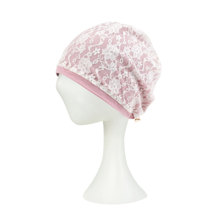 Ililily Ililily Tencel Lyocell Lace Covered Chemo Beanie Soft Head Cover Sleep Hat
