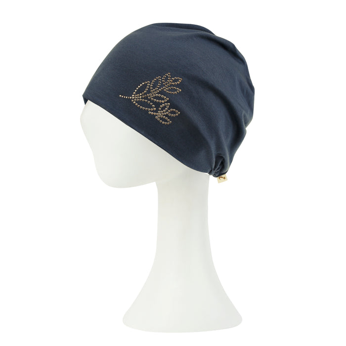Ililily Ililily Tencel Lyocell Leaves Rhinestone Chemo Beanie Ultra Soft Head Sleep Hat
