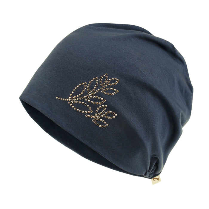 ililily ililily Tencel Lyocell Leaves Rhinestone Chemo Beanie Ultra Soft Head Sleep Hat