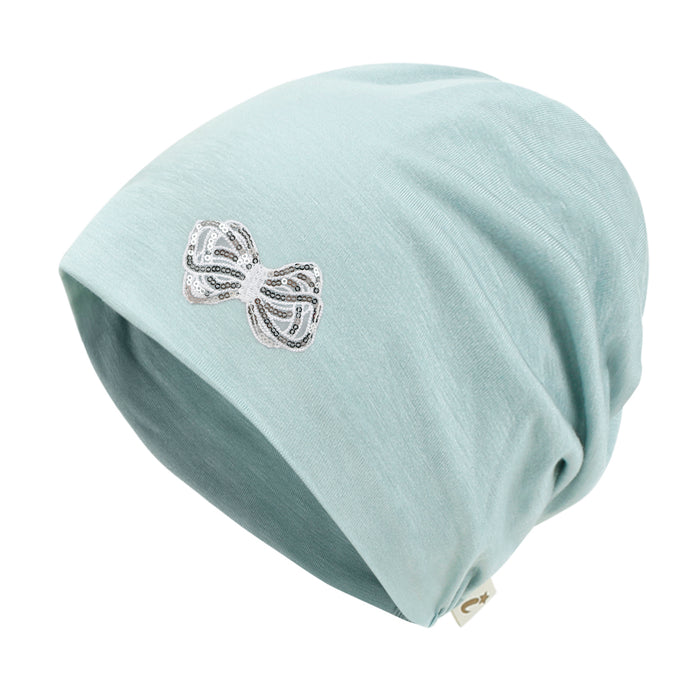 ililily ililily Tencel Lyocell Ribbon Spangle Motif Chemo Beanie Soft Smooth Sleep Hat