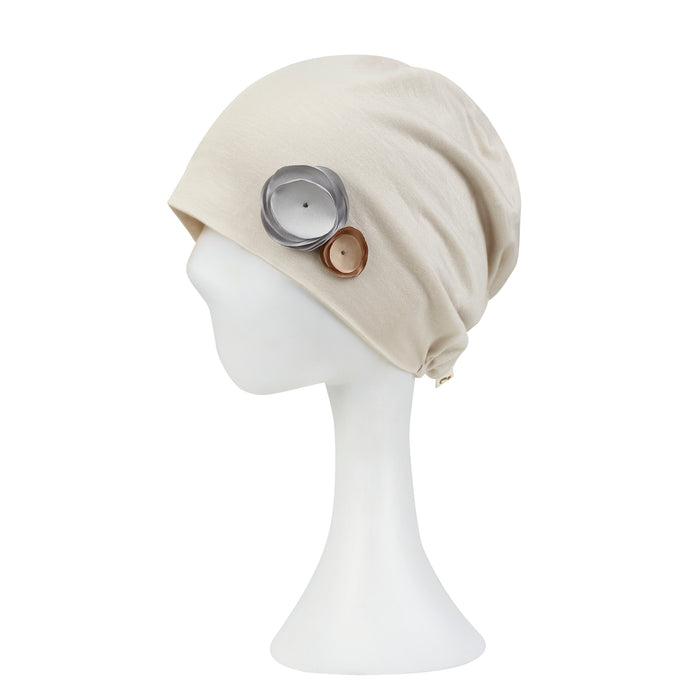 Ililily Ililily TENCEL™Lyocell Flower Trim Beanie Ultra Soft Stretchable Head Cover Hat