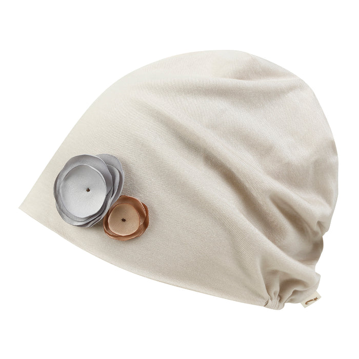 Ililily Ililily TENCEL™Lyocell Flower Trim Beanie Ultra Soft Stretchable Head Cover Hat