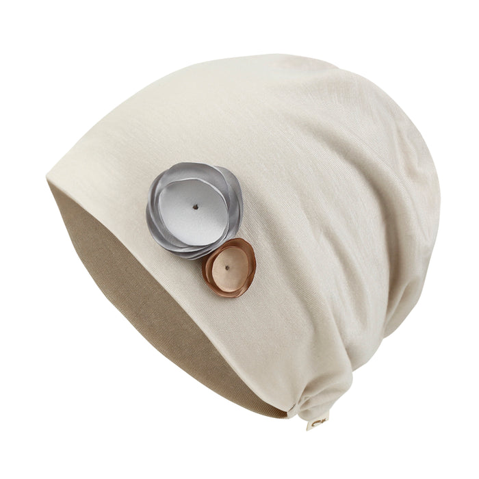 ililily ililily TENCEL™Lyocell Flower Trim Beanie Ultra Soft Stretchable Head Cover Hat