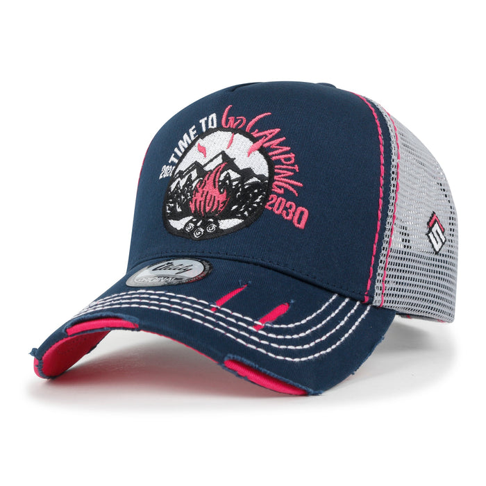 ililily ililily Time To Embroidered Baseball Cap Colorful Stitch Mesh Trucker Hat