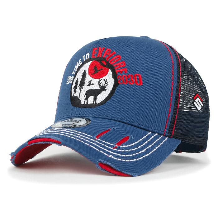 ililily ililily Time To Embroidered Baseball Cap Colorful Stitch Mesh Trucker Hat