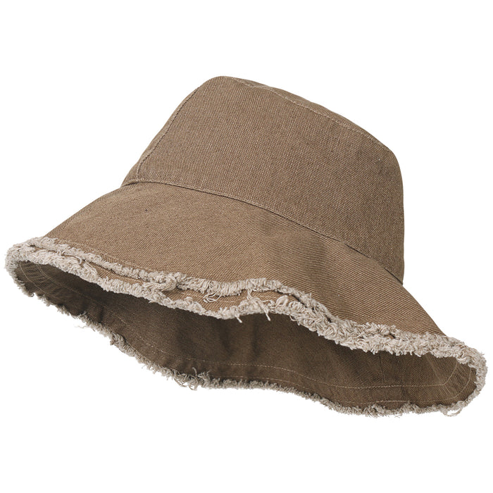 Ililily Ililily Vintage Cotton Fishing Hat Casual Ripped Edge Bucket Hat