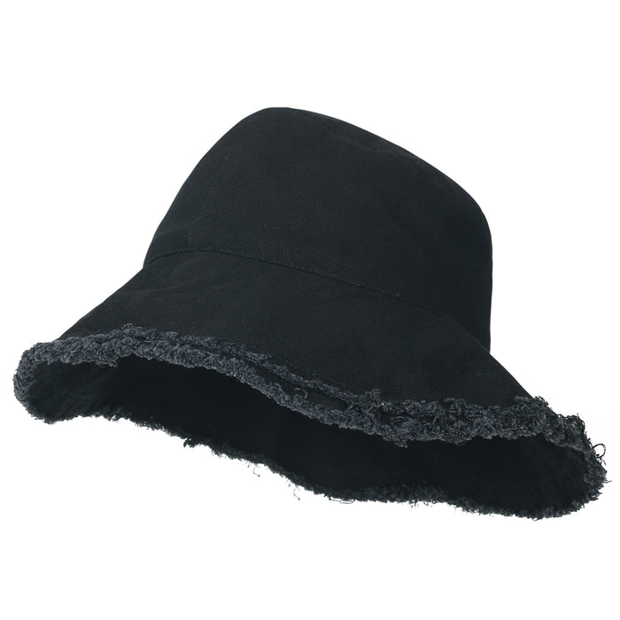ililily ililily Vintage Cotton Fishing Hat Casual Ripped Edge Bucket Hat