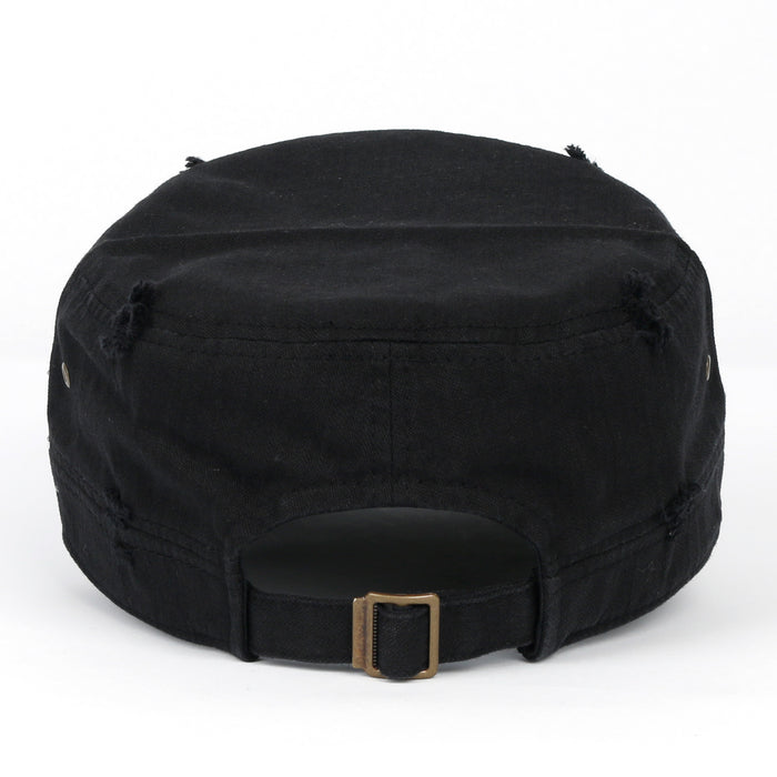 Ililily Ililily Vintage Distressed Cotton Army Hat Sunflower Rhinestone Cadet Cap