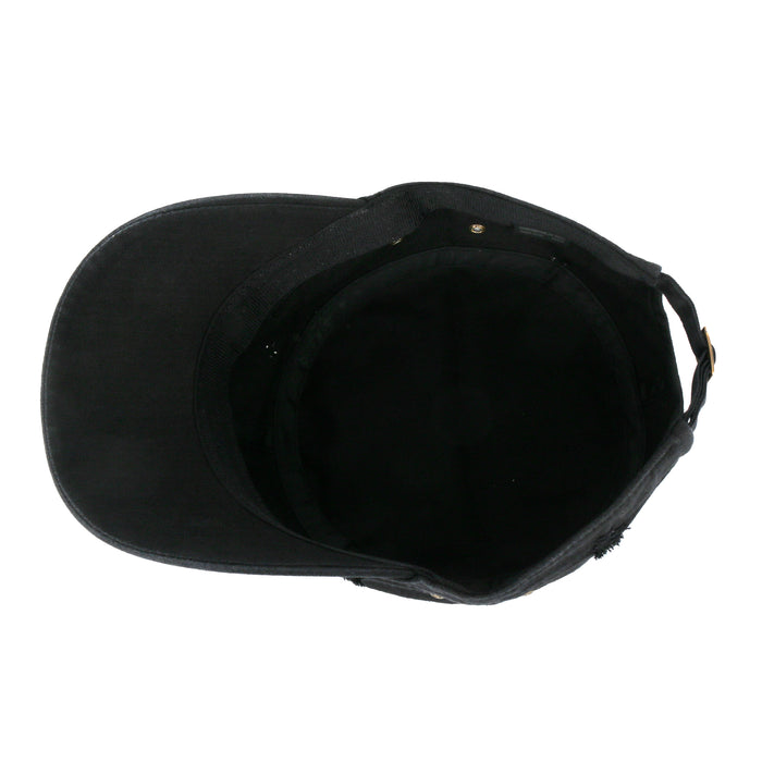 Ililily Ililily Vintage Distressed Cotton Army Hat Sunflower Rhinestone Cadet Cap