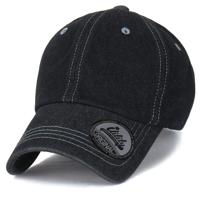 ililily ililily Vintage Washed Cotton Denim Hat Baseball Cap