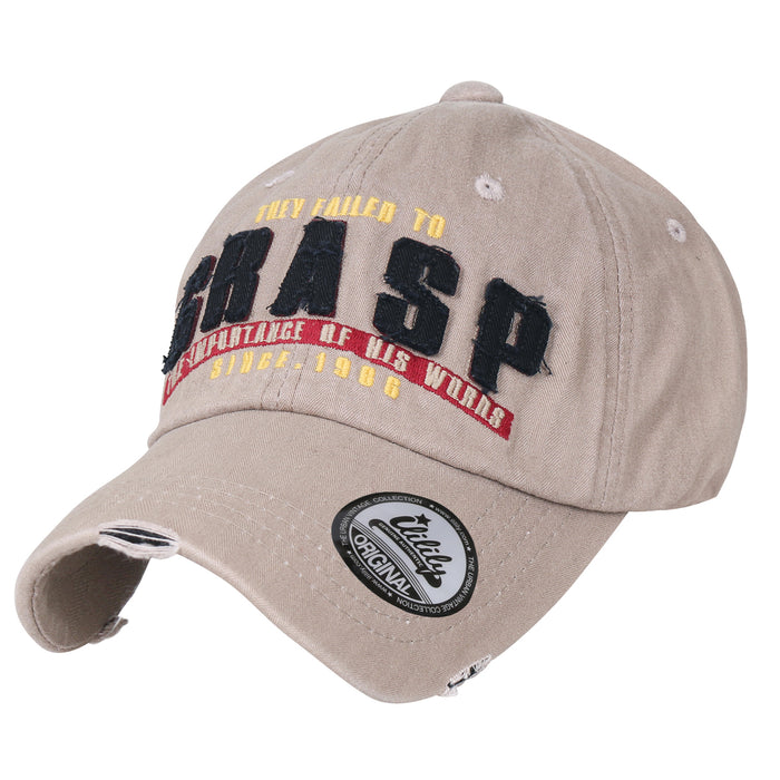 Ililily Ililily Washed Cotton GRASP Letter Patch Vintage Trucker Hat Casual Baseball Cap