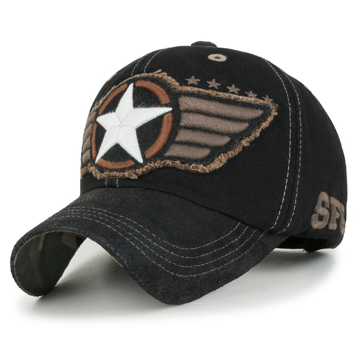ililily ililily Wing And Star Embroidery Color Baseball Cap Washed Cotton Trucker Hat