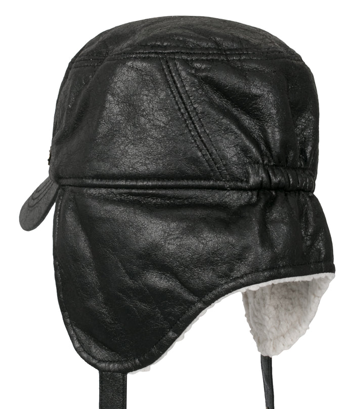 Ililily Ililily Women Faux Leather Military Army Hat Sherpa Earflaps Flexfit Cadet Cap