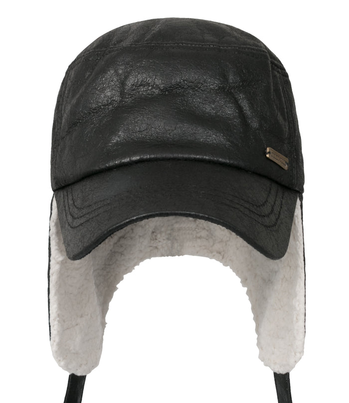 Ililily Ililily Women Faux Leather Military Army Hat Sherpa Earflaps Flexfit Cadet Cap